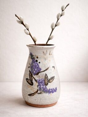 Vintage Hand Thrown Ceramic Vase | Floral Pottery | Neutral Rustic Decor